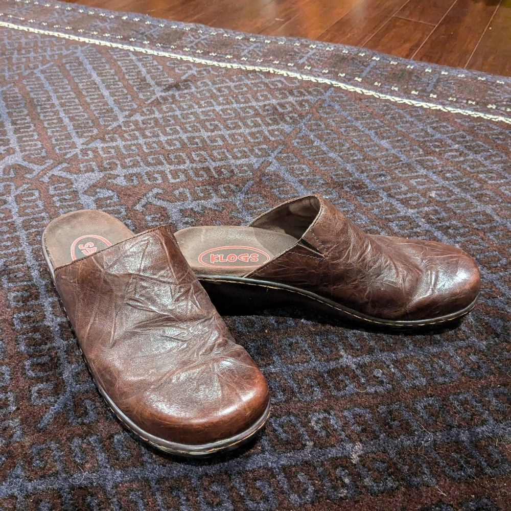 Klogs brown leather open-back slip-on clogs women's 10 medium